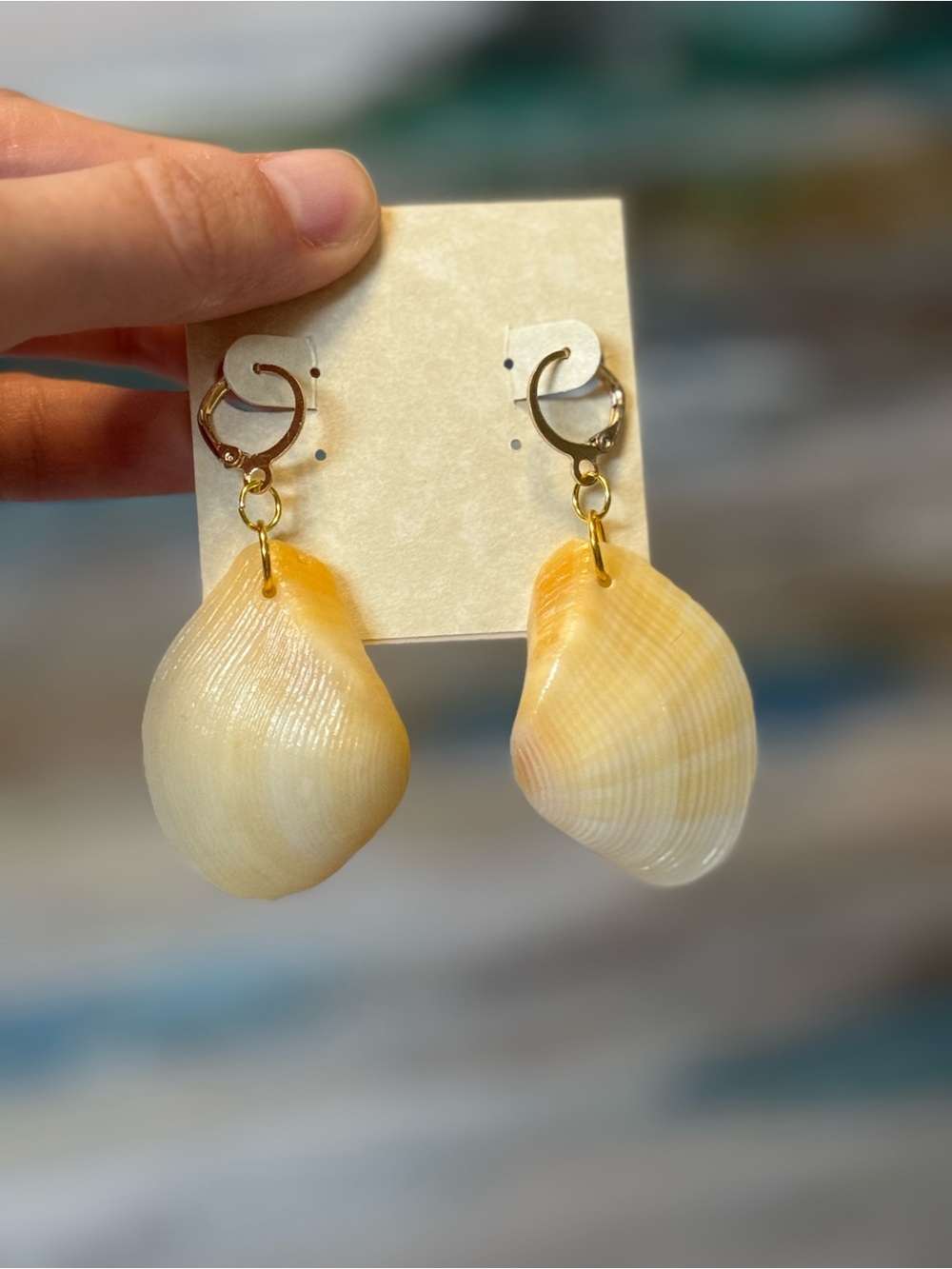 Cream & Yellow Shell Drop Earrings - Women Jewelry